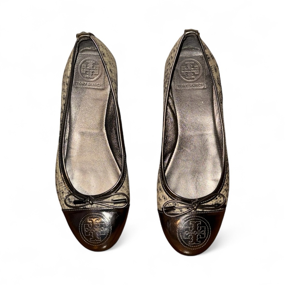 Tory Burch Verbena Silver Metallic Snakeskin Shoes, Size 7.5 Great Condition - Picture 5 of 5